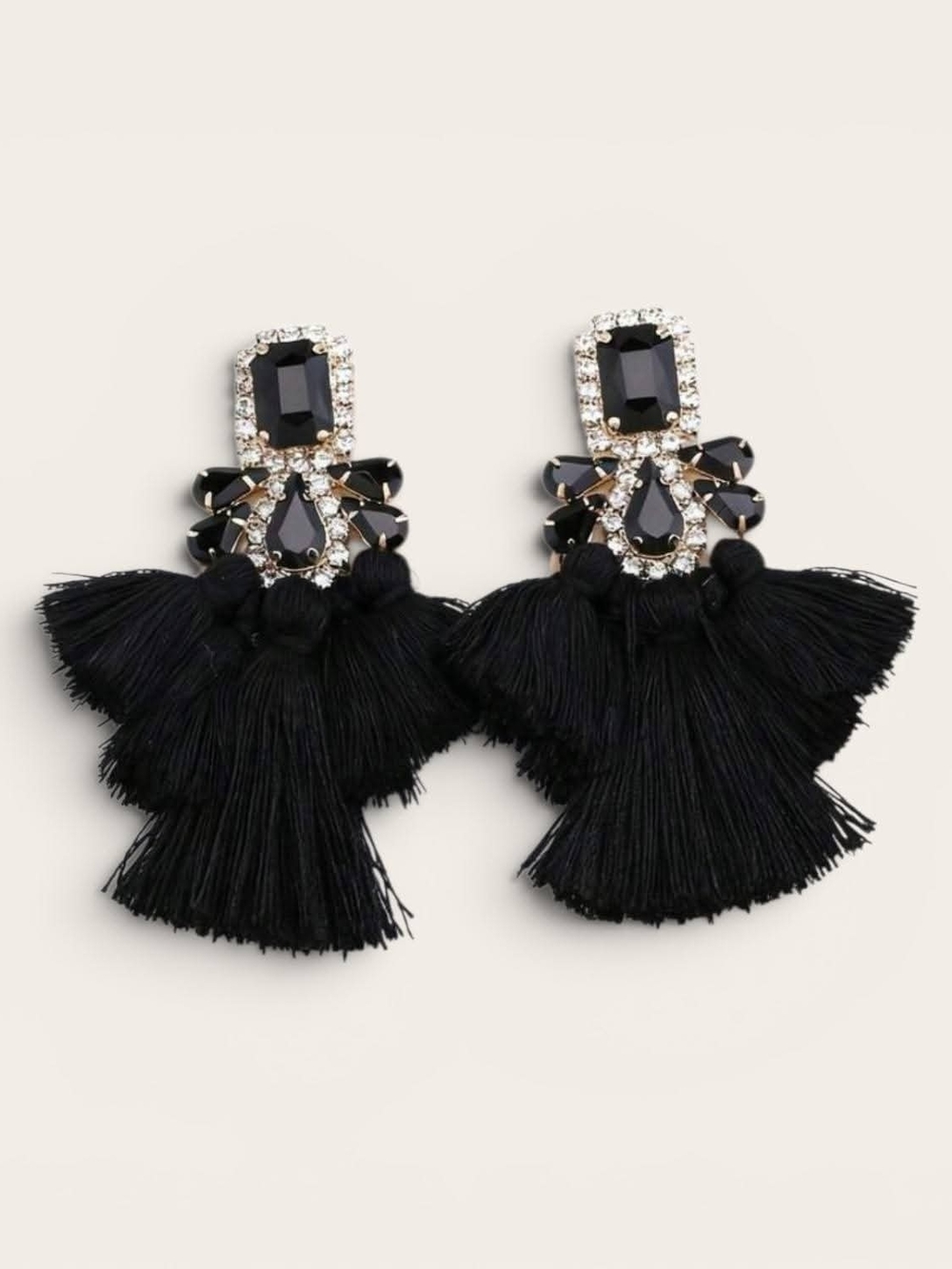 Black Tassel Crystal Drop Earrings